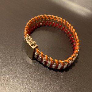 # NWOT Red/orange thread & crystal bracelet with a mesh design.  Offers welcome!